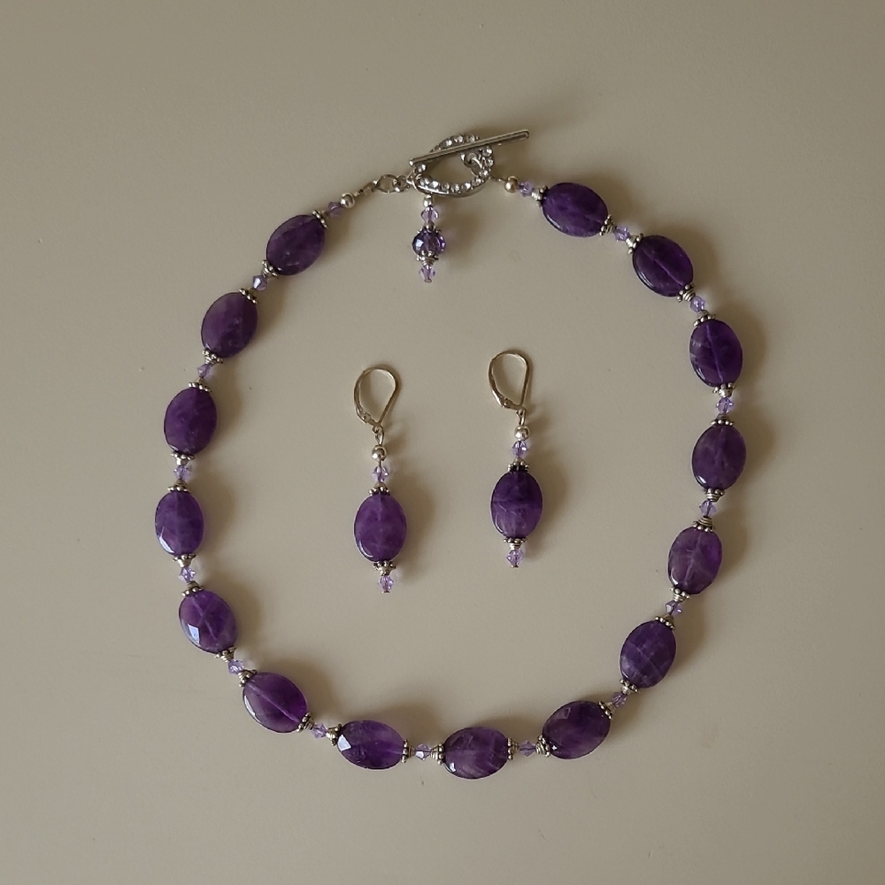 Purple Beaded Necklace and Earring Set - Elegant Women’s Jewelry